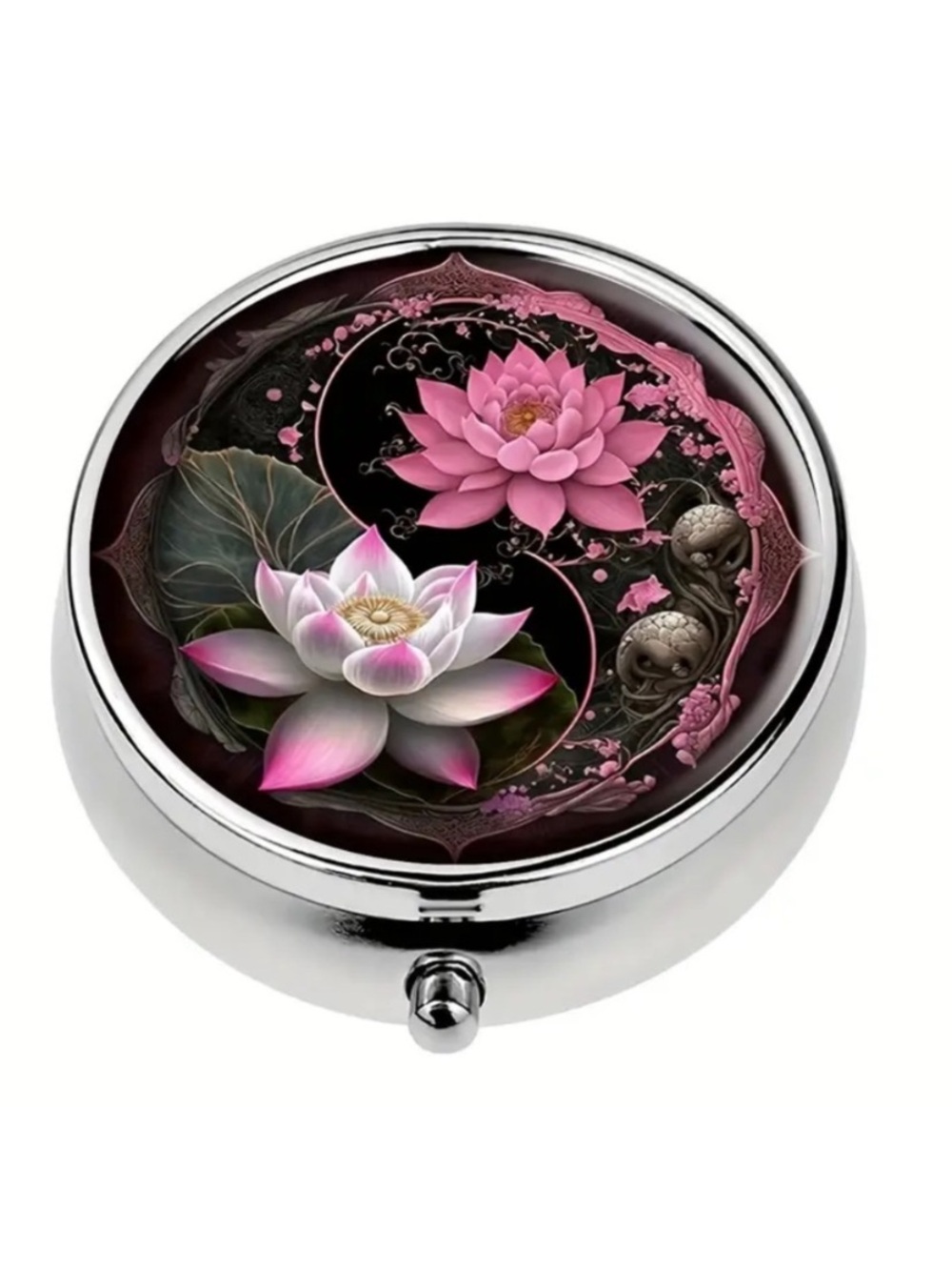 Pink Lotus Yin Yang Pill Box 3 Compartment Travel Organizer